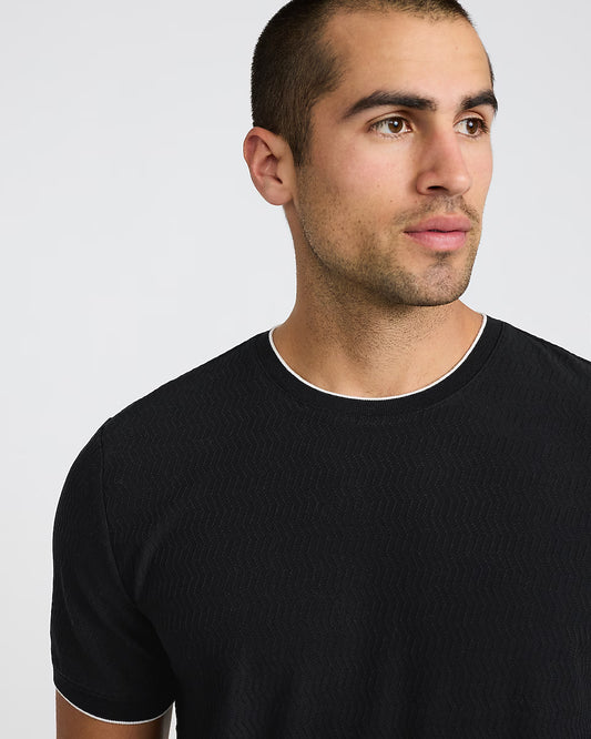 Textured Contrast Trim Perfect Fit Premium Weight Crew Neck